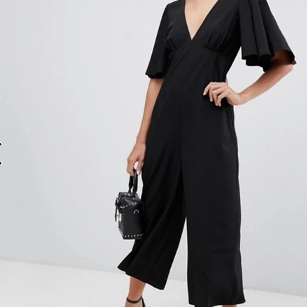 ASOS DESIGN Black tea jumpsuit w/ flutter sleeves